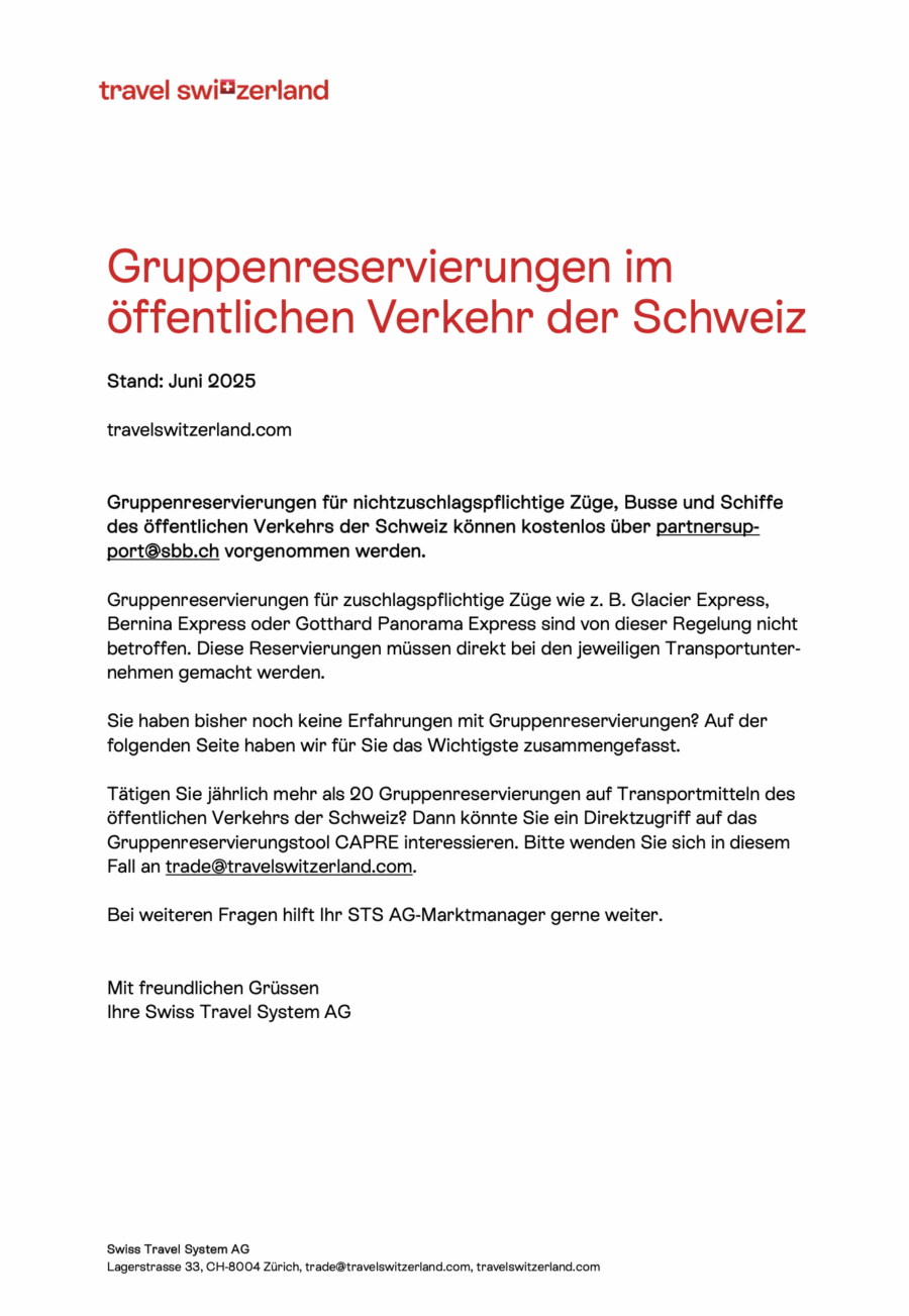 Faktenblatt: Gruppenreservierungen