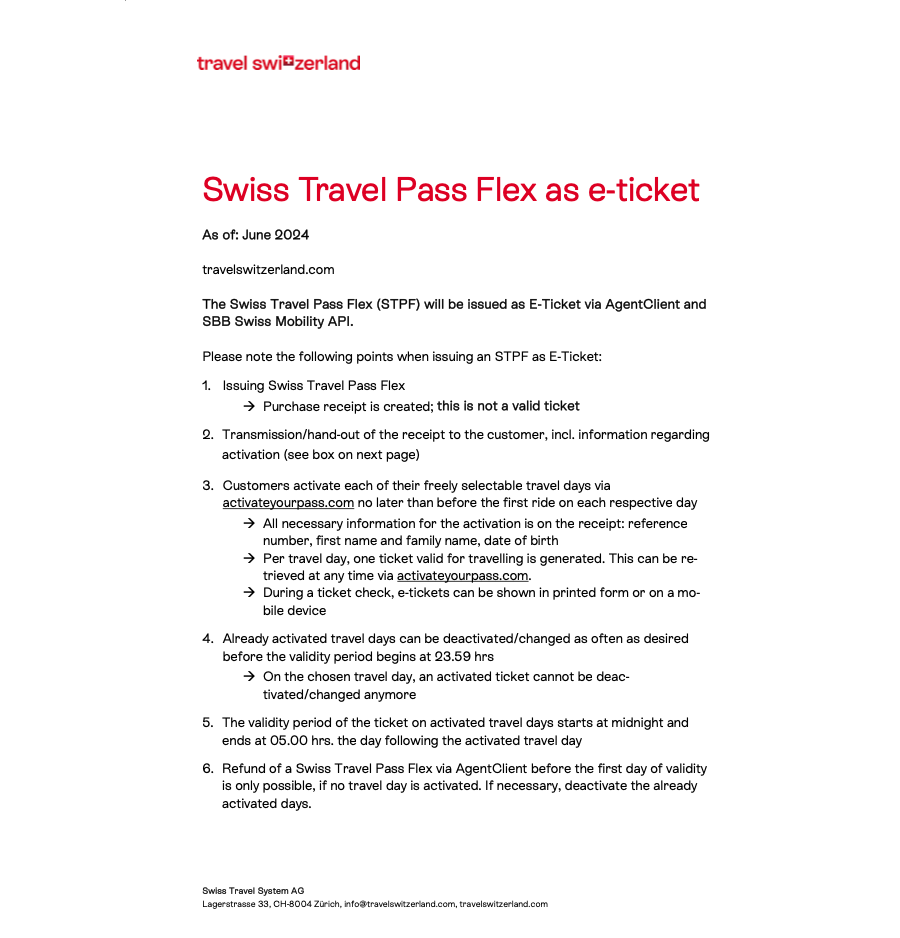 Fact Sheet: Swiss Travel Pass Flex as e-ticket